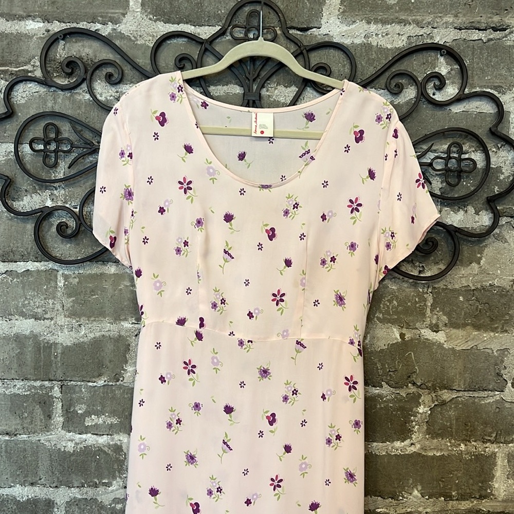 Hanna Andersson Elegant Short Sleeve Floral Maxi Dress in Pink and Purple Size L